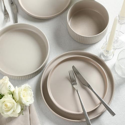 Stone Lain Haven Modern Stoneware 4 Piece Pasta Bowl Sets, Dish Set for 4, Reactive Glaze Beige - color: Beige, size: 4-Piece - Pasta Bowl