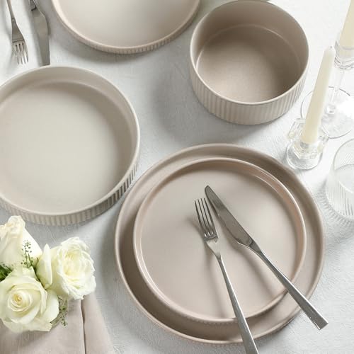 Stone Lain Haven Modern Stoneware 4 Piece Pasta Bowl Sets, Dish Set for 4, Reactive Glaze Beige - color: Beige, size: 4-Piece - Pasta Bowl