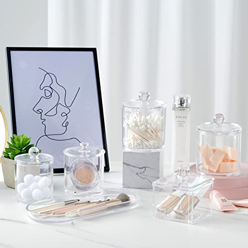 SheeChung Acrylic Vanity Tray, 2 Pack, Clear, 9.65 in x 4.5 in x 0.79 in, Catchall Tray, Countertop Sink Tray Dispenser, Sturdy Holder for Cabinet, Shelf, Cupboard, or Closet Organization | 9.65" x 4.5", Perfume Jewelry Candle Dispenser Catchall Tray, Stu