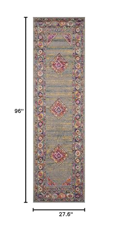 SAFAVIEH Madison Collection Runner Rug - 2'3" x 8', Light Grey & Fuchsia, Boho Chic Medallion Design, Non-Shedding & Easy Care, Ideal for High Traffic Areas in Living Room, Bedroom (MAD133G) - color: Light Grey/Fuchsia, size: 2'3" x 8' (Runner)