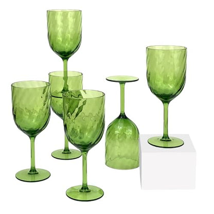 Yalin Set of 6 Unbreakable 15 oz Acrylic Plastic Wine and Water Tumbler Stackable Goblets. (Green, 15 oz) - color: Green, size: 15 oz