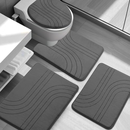 Memory Foam Bath Rugs 4 Pieces, Soft Non Slip Bath Mats, Extra Thick for Bath, Machine Washable - Dark Grey - color: Dark Grey-2, size: 4 pieces