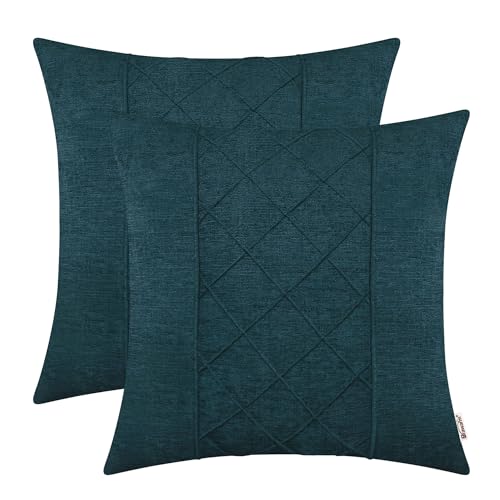 BRAWARM Chenille Throw Pillow Covers 16x16 Inches, Deep Lagoon, 2 Pack | Decorative Pleated Pillow Covers, Soft Cushion Cases for Sofa Bed Living Room Home Farmhouse (No Insert) - color: Deep Lagoon-pleated, size: 16" x 16" (Pack of 2)
