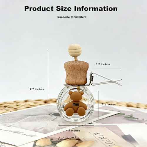 2 Pack Bear Car Vent Clip Diffuser Refillable Empty Glass Bottle | Wood cap glass diffuser with dropper, DIY essential oil freshener for car wardrobe bathroom home - size: Bear-A5 - 2PCS
