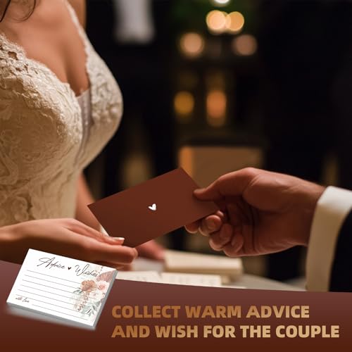 Boho Wedding Advice and Wishes Cards with Wood Box - 60 Pack 250GSM Pampas Grass Mr and Mrs Message Cards - Terracotta Bridal Shower Decorations, Engagement Party Guest Book Alternative - color: BOHEMIA