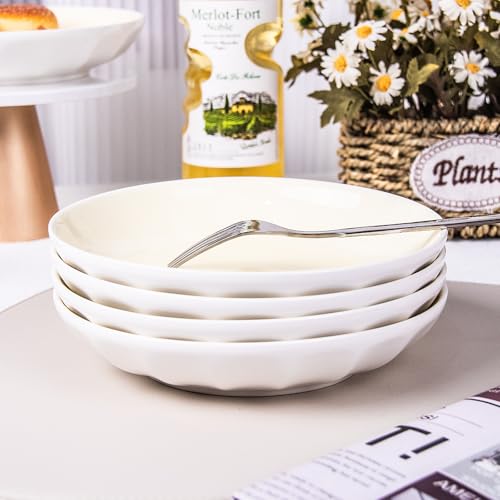 Anveena 8-inch Creamy Yellow Ceramic Salad Plates, Set of 6 | Microwave, oven, and dishwasher safe; scratch-resistant and wear-resistant - color: cream yellow, size: 8inch
