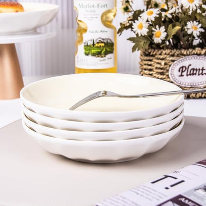 Anveena 8-inch Creamy Yellow Ceramic Salad Plates, Set of 6 | Microwave, oven, and dishwasher safe; scratch-resistant and wear-resistant - color: cream yellow, size: 8inch