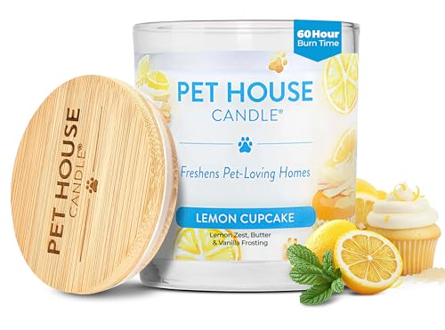 Pet House Candles, Clean Long-Lasting Pet Odor Candles for Home, Plant-Based, 60 Hour Burn Time - Lemon Cupcake, 9 oz - color: Lemon Cupcake, size: Pack of 1