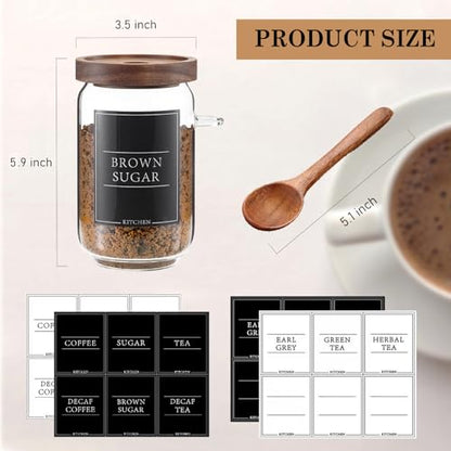 KOSKIMER Coffee and Sugar Container Set, Glass Coffee Jars with Wooden Lids | Decorative Sugar Tea Creamer Canisters for Kitchen Countertop, Small Sugar Container with Spoon for Coffee Bar (25oz)