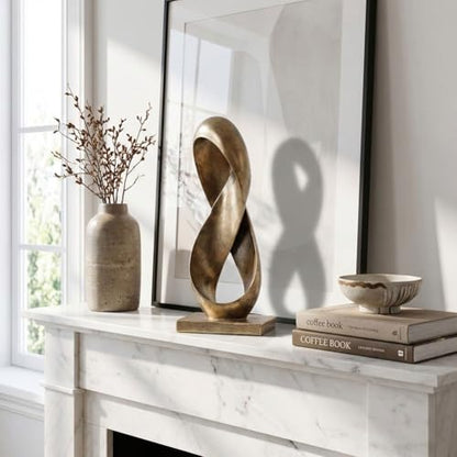 14.6" Tall Abstract Bronze-Finish Knot Sculpture, Modern Resin Infinity Loop Statue, Modern Tabletop Decor for Coffee Table, Bookshelf, Mantel, Entryway, Living Room Office Accent Centerpiece