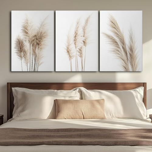 Wivsev Pampas Grass Canvas Wall Art,Beige Botanical Wall Art,Nature Botanical Pictures Prints,Minimalist Wall Decor for Living Room,Bedroom,Bathroom Decorations (24"x36"x3 pcs) - size: 24"x36"x3 pcs