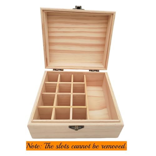 Anktily Unfinished Wooden Storage Organizer Box with Lid, Unpainted Wood Case Box for Small Keepsakes, Jewellery, Tea Bag Holder Case (13 Grids) - style: 13 Grids