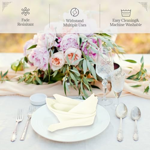 PLOYMONO Ivory Cloth Napkins - 8 Pack 17" x 17" Washable Polyester Napkins | Heavy Duty 180 GSM Cloth Napkins with Hemmed Edges - Great for Restaurants, Weddings, Parties, Banquets Dinner - color: Ivory