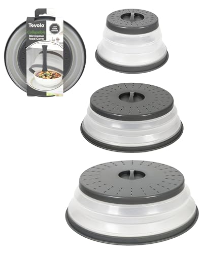 Tovolo Microwave Splatter Cover for Food, 3-Pack (Charcoal) - Collapsible & Vented Silicone Splatter Guard Lid - Microwave Plate & Dish Cover with Handle - BPA-Free Kitchen Gadget for Meal Prep - color: Charcoal, size: Small/Medium/Large - 3-Pack