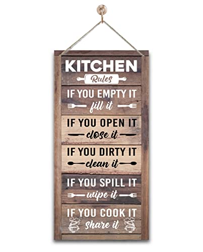 Kitchen Rules Sign - Rustic Farmhouse Kitchen Decor - Vintage Wooden Wall Art for Country/Western Kitchens, Ready to Hang - color: Kitchen08