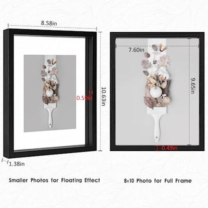 MUYE 8x10 Floating Frames Set of 2,Double Glass Picture Frame Display Any Size Photo up to 8x10,Wall Mount or Tabletop Standing,Black - color: Black, size: 8x10