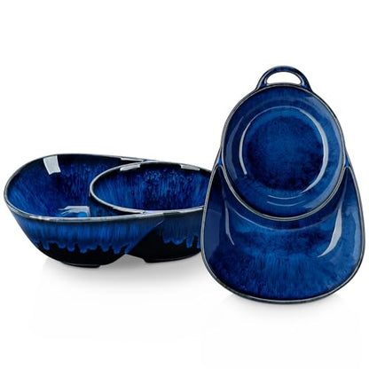 vancasso Starry Chip and Dip Bowl, Anti-Soggy Cereal Bowl, Soup and Sandwich Plate Combo, Breakfast Powls, Divided Snack Bowls Gifts for Wedding Housewarming Party, 2 Pack(Blue) - color: Blue