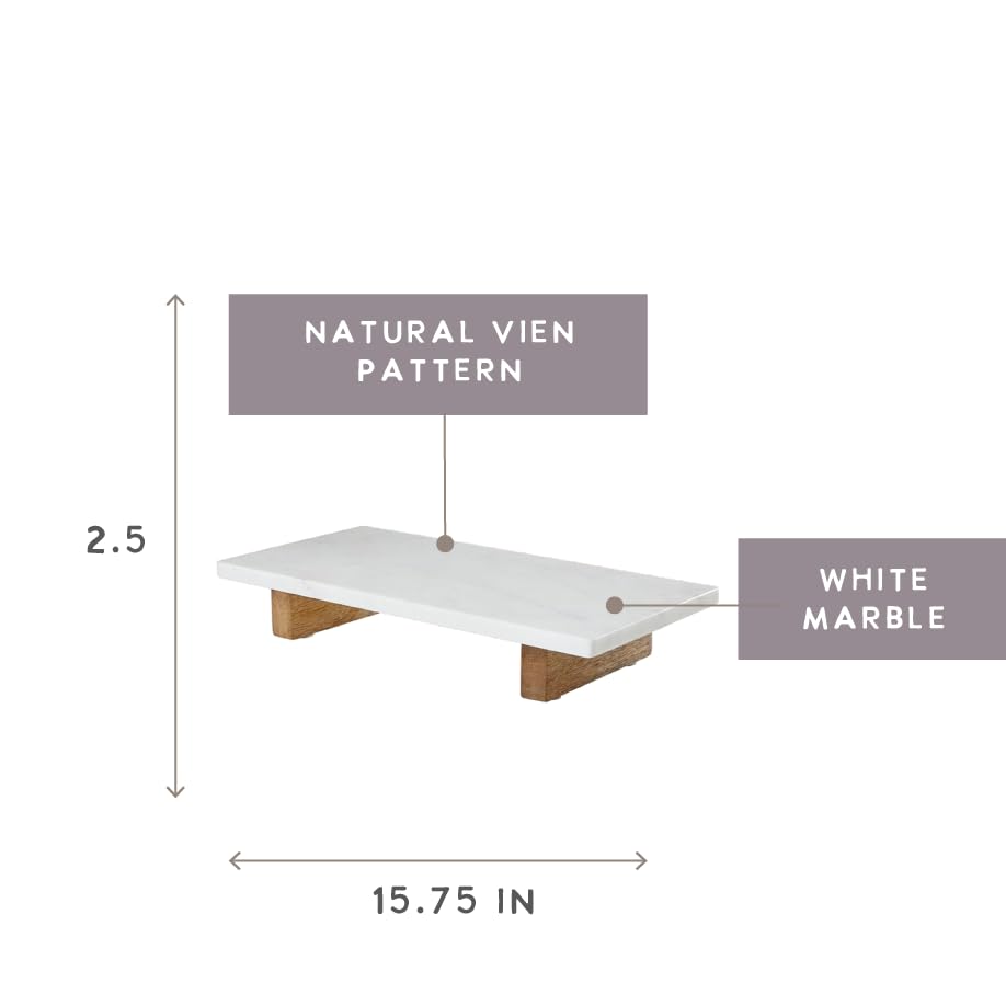 Santa Barbara Design Studio Marble Charcuterie Boards Cheese Board Footed Cutting Board, 15.75"L x 8" W x 2.5" H, White