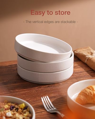 famiware Star 7.5" Pasta Bowls Set of 8, Plate Bowls, Matte White | Double Reactive Glaze, Microwave & Dishwasher Safe, Lead-free and Cadmium-free, Stoneware Scratch Resistant, Kitchen Bowls - color: White - Full Glaze Matte, size: 8 pcs