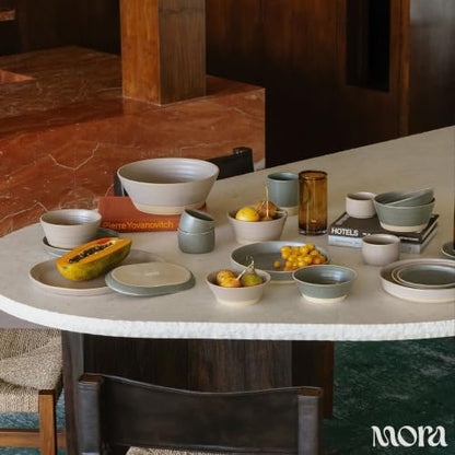 MORA Medium Plates Set of 4, 8.5 inch Ceramic Pottery Salad Plates - Microwave, Oven and Dishwasher Safe - Horizon - color: Horizon