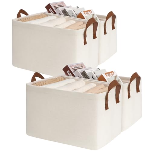CHICVITA 4-Pack Closet Storage Bins, Fabric Shelf Baskets, Beige | 16 ¾" L x 11" W x 9 ¾" H, Collapsible Design, Clothes, Toys & Books Storage, Bedroom, Closet & Living Room Organization - color: Beige 4-Pack, size: 16 ¾" L x 11" W x 9 ¾" H