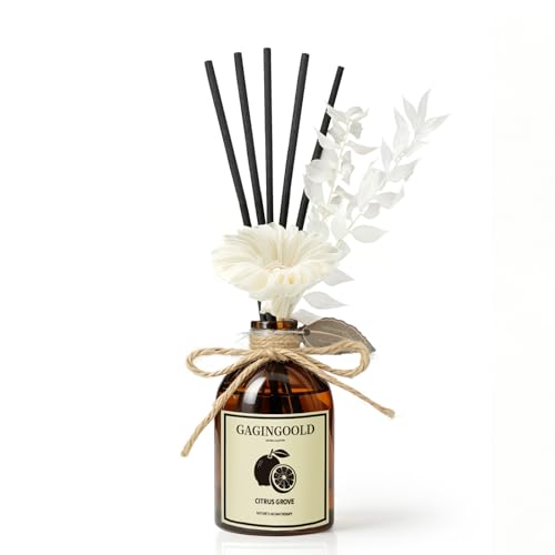 Citrus Reed Diffuser Set Orange Grove, Includes 10 Diffuser Sticks & Decorative Flower, Air Freshener for Living Room Bedroom, 5 fl.oz