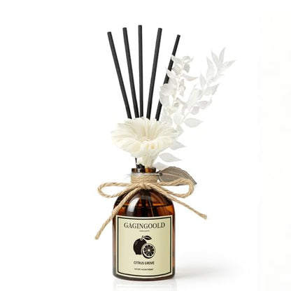 Citrus Reed Diffuser Set Orange Grove, Includes 10 Diffuser Sticks & Decorative Flower, Air Freshener for Living Room Bedroom, 5 fl.oz