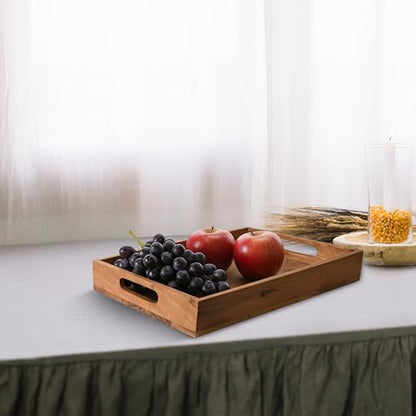 Premium Acacia Wooden Serving Tray with Handles Decorative Serving Trays Platter for Breakfast in Bed, Lunch, Dinner, Appetizers, Patio, Ottoman, Coffee Table | 14’’ x 10’’ x 2’’