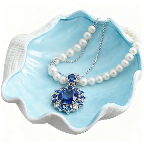 6.7" x 7" x 2.4" Large Shell Jewelry Dish Tray Ceramic Seashell Bowl Decorative Tray Shell Ring Holder for Home Decor Porcelain Jewelry Deco Cute Jewelry Organize Key Storage Tray - color: Shell Jewelry Tray