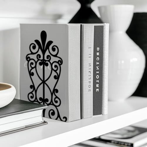 5.3"x4.3"x7.9" Metal Bookends, Heavy Duty Book Ends for Shelves | European style Pattern Theme Cast Iron Book Supports, 1 Pair Decor Stoppers for Desk, Library, Office & Home Shelves - style: European style Pattern