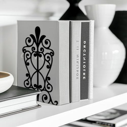 5.3"x4.3"x7.9" Metal Bookends, Heavy Duty Book Ends for Shelves | European style Pattern Theme Cast Iron Book Supports, 1 Pair Decor Stoppers for Desk, Library, Office & Home Shelves - style: European style Pattern