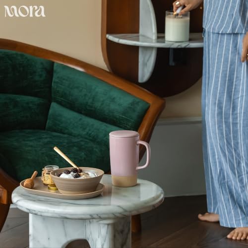 Mora Ceramics Large Tea Mug with Loose Leaf Infuser and Ceramic Lid, 18 oz, Portable, Microwave, Dishwasher Safe, Tall Coffee Cup - Rustic Matte Ceramic Glaze, Modern Herbal Tea Strainer, Dawn - color: Dawn