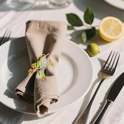 Hummingbird Napkin Rings Set of 6 Sparkly Rhinestone Bird Napkin Holder for Spring Party Garden Wedding Baby Shower Decor,Lively Dining Table Setting for Holiday Gathering & Family Dinner - style: Yellow