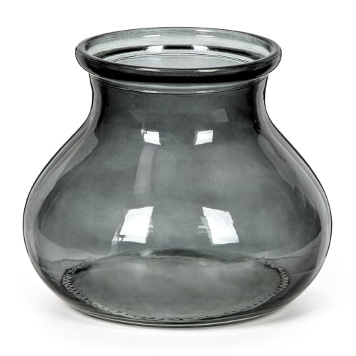 Hollyone Black Glass Vase Flower Vases Round Glass Vase Small Modern Art Decorative Flower Bottle Modern Vase for Table Centerpieces Farmhouse Wedding Office Living Room Home Decor - color: Black