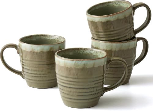 Ava Nord Reactive Glaze Stoneware Ceramic Coffee Mugs 4 Pack - 14oz - Green | Lead-Free, Non-Toxic, Handcrafted, Coffee Mug Set for Tea Latte Cappuccino Cocoa Hot Chocolate, Microwave & Dishwasher Safe - color: Reactive Glaze - Green