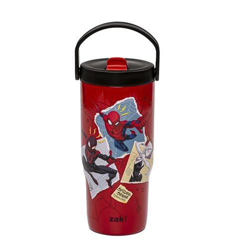 Zak Designs Marvel Spider-Man Siply 20oz Leak-Proof Straw Insulated Tumbler | BPA Free, Stainless Steel, Handle, Cupholder Friendly, Dishwasher Safe, Kids Water Bottle, Reuseable For School, Home, Travel - color: Spiderman