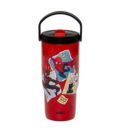 Zak Designs Marvel Spider-Man Siply 20oz Leak-Proof Straw Insulated Tumbler | BPA Free, Stainless Steel, Handle, Cupholder Friendly, Dishwasher Safe, Kids Water Bottle, Reuseable For School, Home, Travel - color: Spiderman