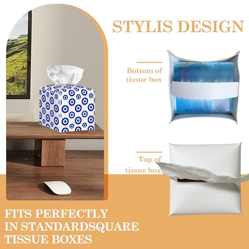 Evil Eye Tissue Box Cover,Tissue Box Holder Waterproof Leather Facial Paper Organizer Dispenser for Bathroom Home Car Nightstand Vanity - color: Evil Eye