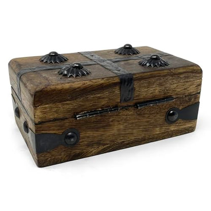 Treasure Chest Wooden Box with Antique Iron Lock and Skeleton Key (X-Small 5 x 3 x 2) - Storage and Decor – Pirate Wooden Treasure Chest, Decorative Box with Hinged Lid, - size: X-Small 5 x 3 x 2"