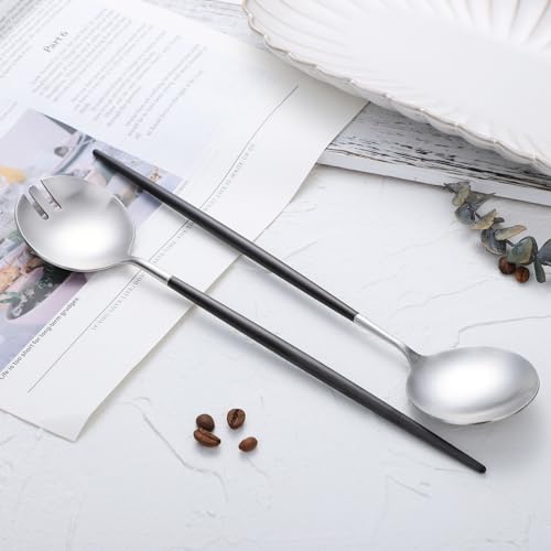 Salad Servers,Spoon and Fork Set 11.41 inch,18/10 Stainless Steel Salad Serving Titanium Plating (black silver) - color: Black/Silver