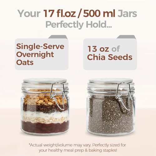 ComSaf 17 oz Overnight Oats Containers with Lids 6 Pack Wide Mouth | Meal prep, Sourdough starter, Fridge pickling, Pantry organization, Pickling fermenting, Clear glass - size: 17oz*6 Wide Mouth