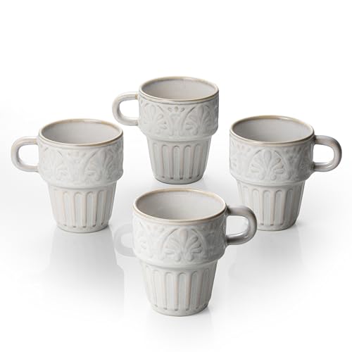 Mugs Set of 4, Ceramic Coffee Mug 12 OZ Beige, Stackable Mug, Set of 4, Microwave & Dishwasher Safe, Comfortable Grip for Latte Cappuccino Hot Chocolate, Perfect for Home Office & Holiday Gifting - color: Beige, size: 12 OZ-set of 4
