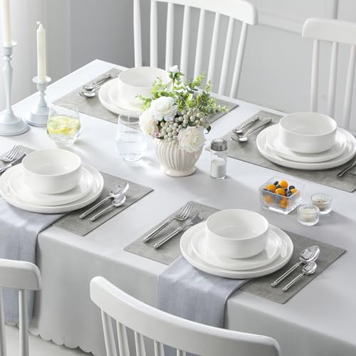 MALACASA Plates and Bowls Sets, 24 Pieces Modern Porcelain Dinnerware Set for 8, Ceramic Dishware Dishes White Kitchen Dinner Dining Ware Set, Microwave and Dishwasher Safe, Series LUNA | Modern Ceramic Dishware,Kitchen Dining Ware,Microwave and Dishwashe
