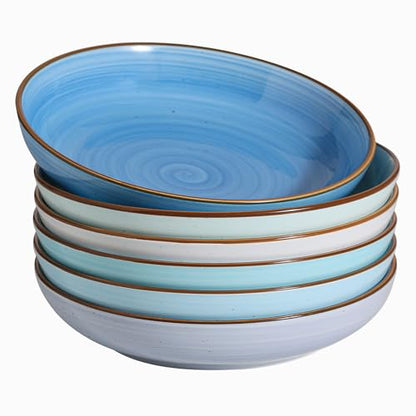 Y YHY 8.5'' Pasta Bowls Set of 6, 30 oz Ceramic Shallow Salad Bowls, Large Serving Soup Bowls Pasta Plates, Microwave & Dishwasher Safe Dinnerware Valentine's Day Gift, Gradient Blue - color: Gradient Blue, size: 30 oz