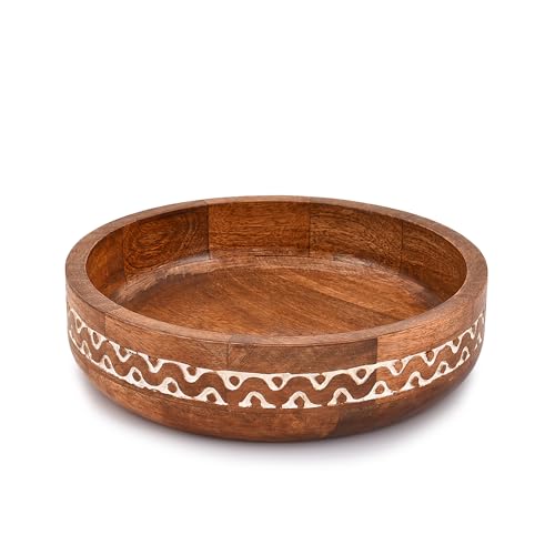 Mango Wood Round White Decorative Bowls for Rustic Home Decor Table Centerpieces Home Party Wedding Décor (10" x 10" x 2.5")