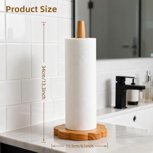 Wood Paper Towel Holder, Countertop Wooden Kitchen Towel Roll Stand with Flower Shape Anti Skid Base Rack Napkin Organizer for Kitchen Countertop Dining Table Cabinet(Wood Color) - color: Flower Shape Base