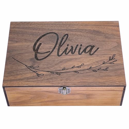 Wooden Keepsake Memory Decorative Box - Personalized Christmas Gift for Wedding, Men, Mens, Kids for Keep Memories for Him Her Boyfriend Girlfriend Brother Sister Best friends Couple, Bride, Groom - color: Walnut