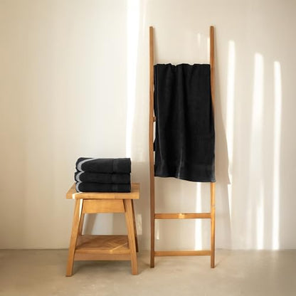 SALBAKOS 4-Piece 100% Turkish Cotton Bath Towels, 27x54 inch, Black | Standard Size, 630 Gsm Thick Super Soft Highly Absorbent Quick-Dry Bathroom Towel, Premium Hotel & Spa Quality Made in Turkey - color: Black, size: 4 Bath Towels