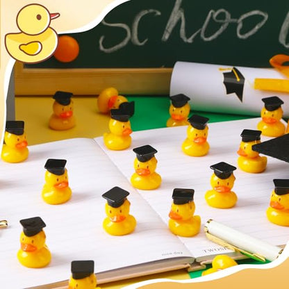 JUNEBRUSHS Graduation Table Decorations, 50 Pcs Mini Resin Ducks Tiny Graduation Cap Duck Yellow Grad Ornaments for Grad Party Favors Crafts - style: Duck Style