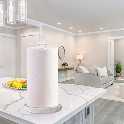 Paper Towel Holder Countertop, Standing Paper Towel Roll Holder for Kitchen Bathroom, with Weighted Marble Base for One-Handed Operation (White), White Marble Paper Towel Holder - color: White-aa